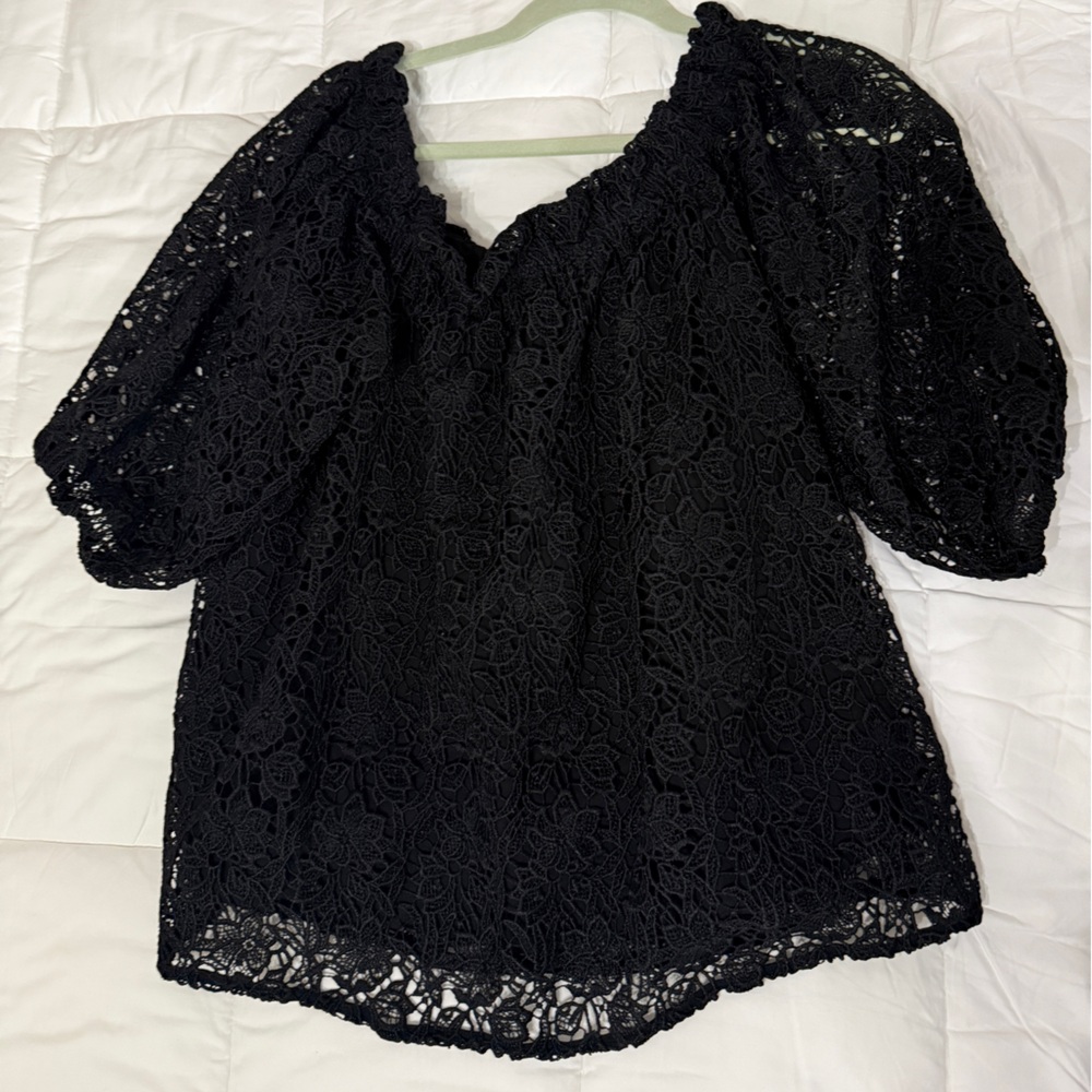 Anthropologie Black Lace Eyelet Top
